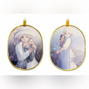 2 Gold Framed Art Prints with Blue Accents